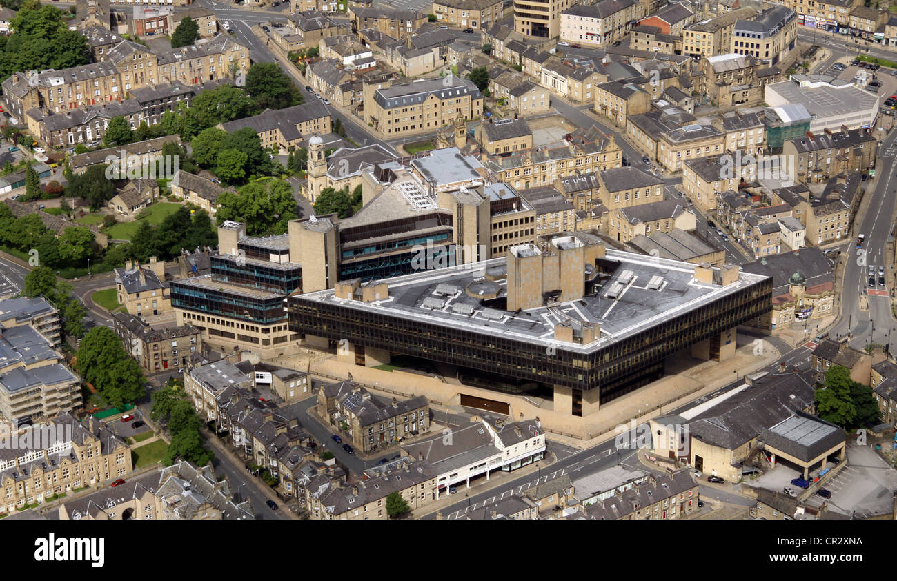 Luftbild der Lloyds Banking Group - Halifax Head Office, dem ehemaligen Hauptsitz der Halifax Building Society in Halifax Stockfoto
