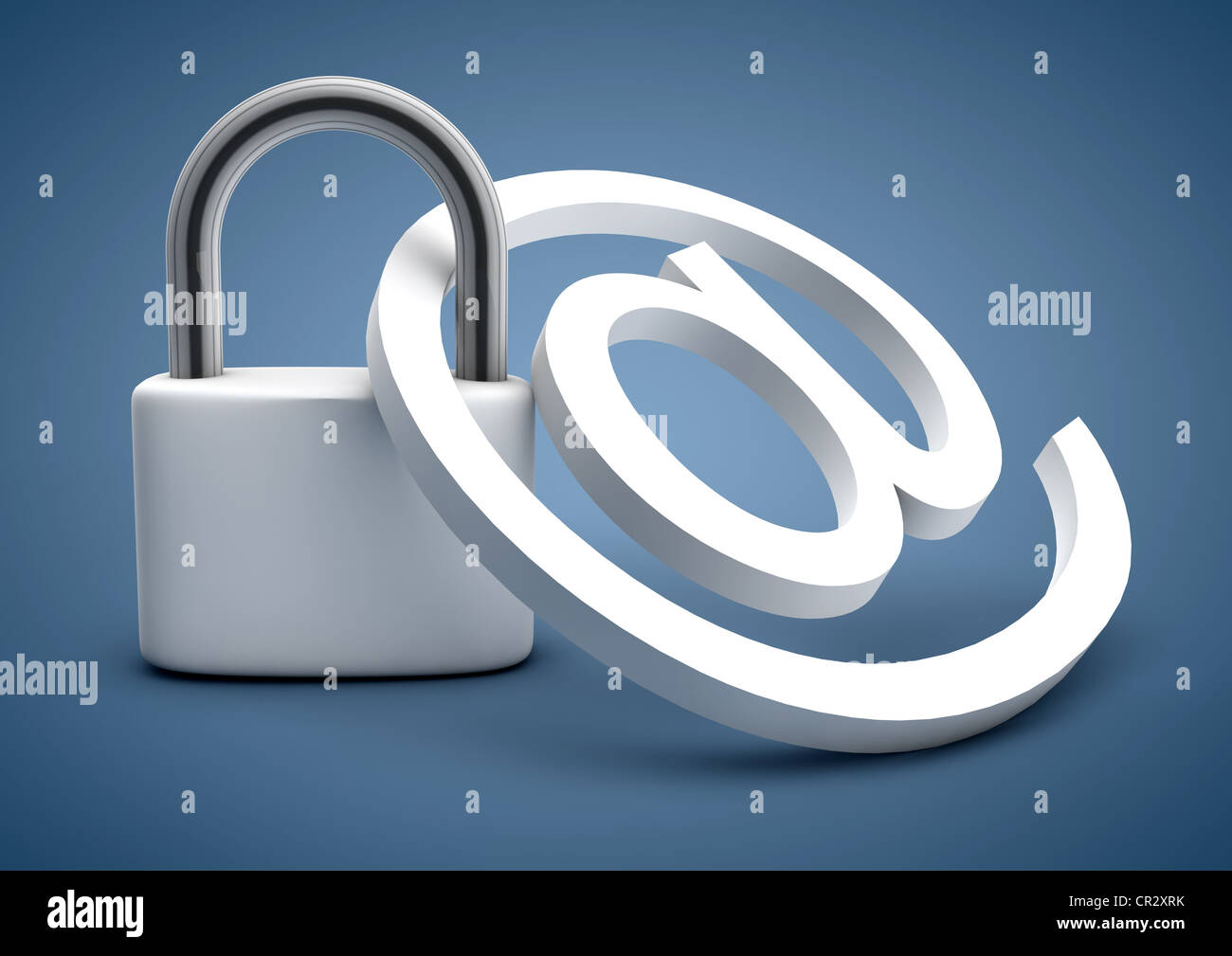 Vorhängeschloss, Zeichen, symbolisches Bild Sicherheit in E-mail und Internet, Spam, Hacker, 3D illustration Stockfoto