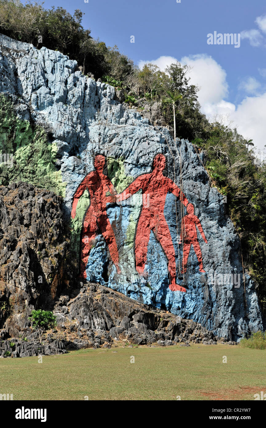 Detail, Teilansicht, Mural De La Prehistoria, prähistorischen Mauer, gemalt im Jahr 1961 von mexikanischen Künstler Leovigildus González Morillo Stockfoto