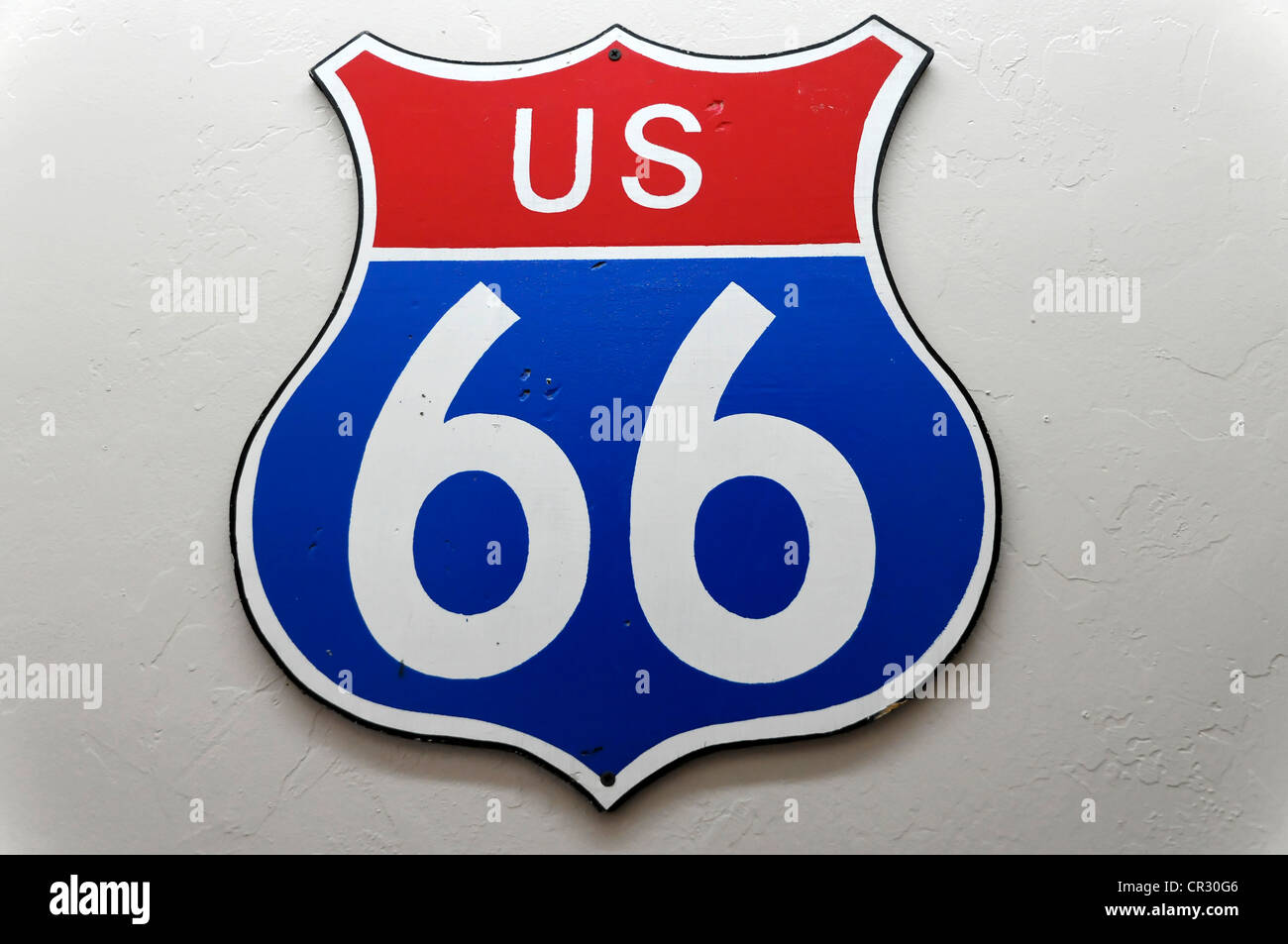 US 66, Werbeschild an der historischen Route 66, Antares, Kingman, Arizona, USA, Nordamerika Stockfoto