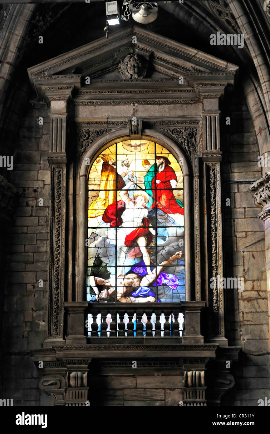 Buntglas Kirchenfenster, Mailänder Dom, Duomo di Milano, Bau beginnen 1386, Abschluss 1858, Milan, Mailand, Lombardei Stockfoto