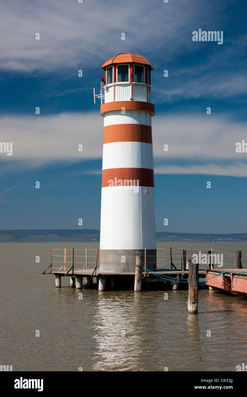 Leuchtturm in Podersdorf bin, siehe, Patfalu, Neusiedler See, Lake Nationalpark Neusiedlersee, Seewinkel, Burgenland, Österreich, Europa Stockfoto