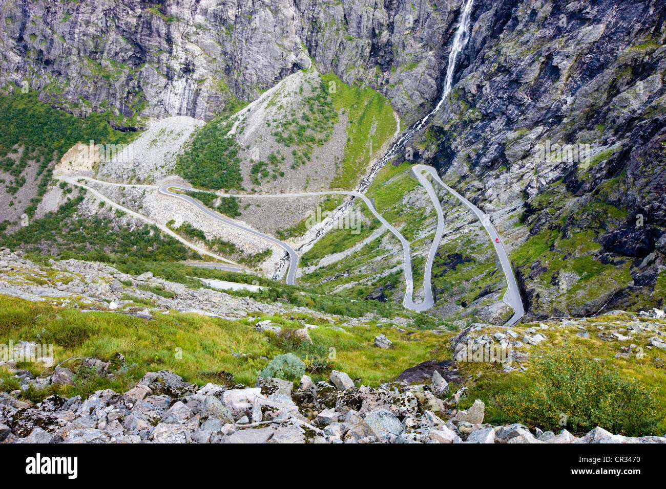 Blick vom Gipfel des Trollstigen, Norwegen, Skandinavien, Europa Stockfoto