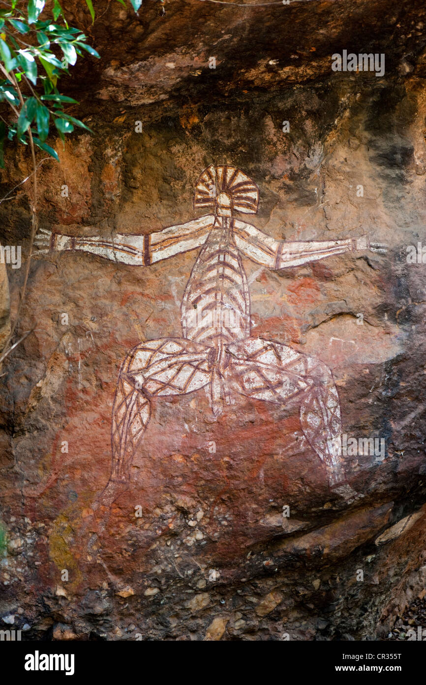 Aboriginal Felszeichnungen, Nabulwinjbulwinj, Nourlangie Rock, Kakadu-Nationalpark, Northern Territory, Australien Stockfoto