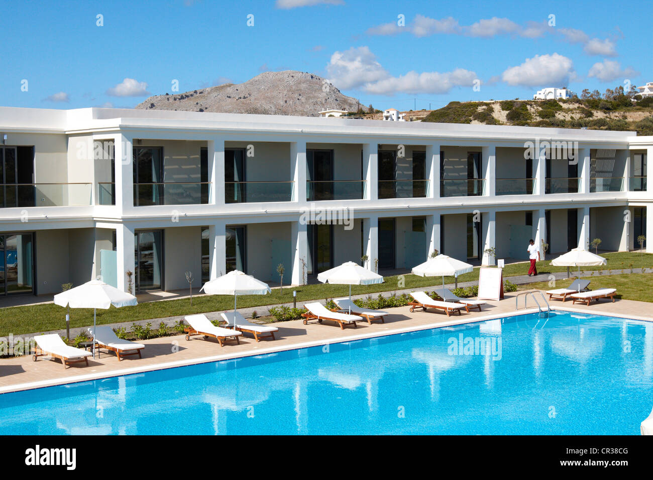 Gesamtansicht der Mark Warner Levante Beach Resort Hotel in Afandou Beach, Rhodos, Griechenland. Stockfoto