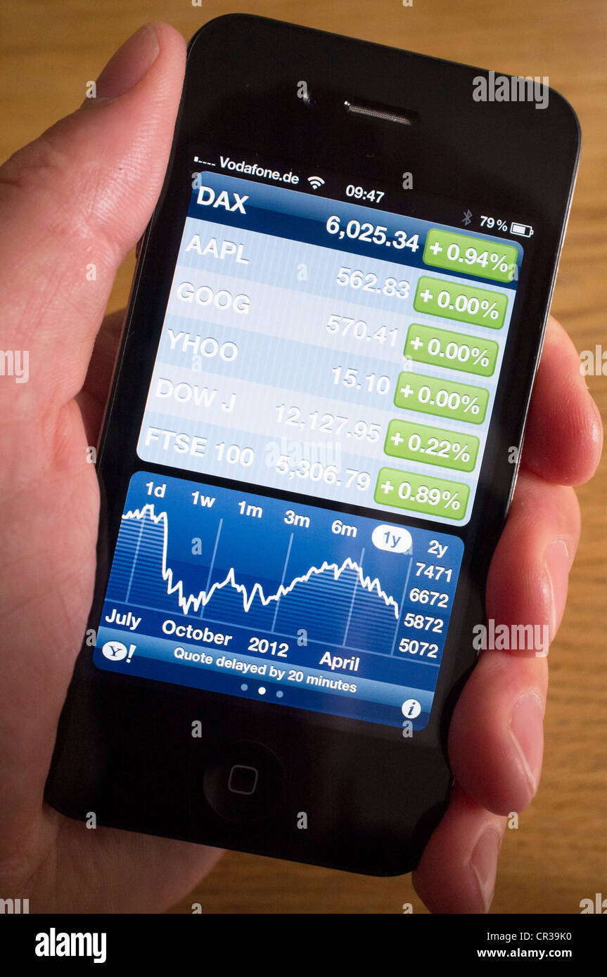 Blick auf Börsengeschehens Daten über eine app auf einem iPhone-smartphone Stockfoto