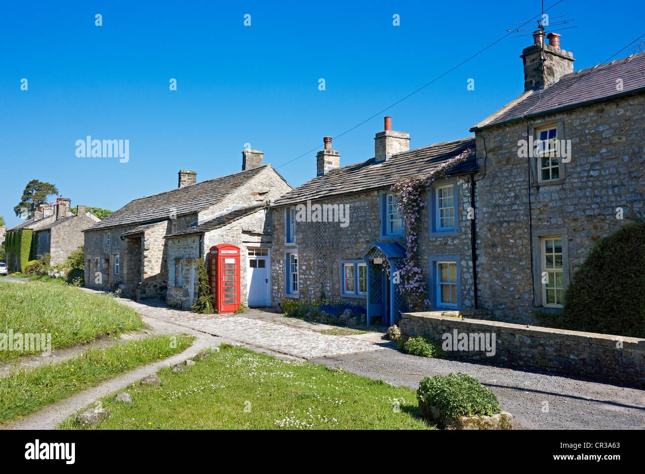 Arncliffe Dorfanger und Cottages über Yorkshire Dales National Park UK Stockfoto