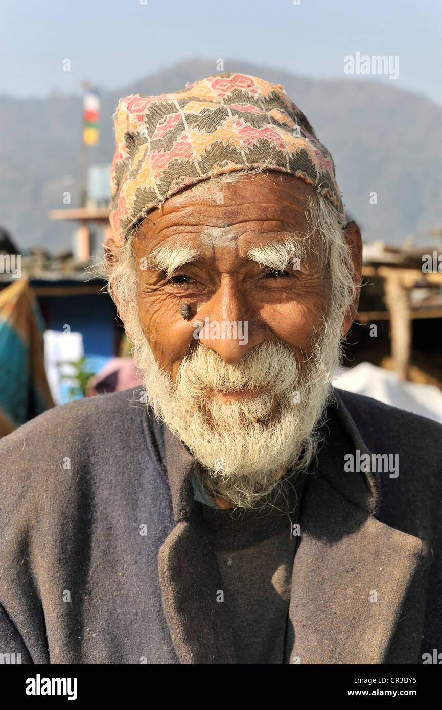 Nepalesische Greis, Porträt, Pokhara, Nepal, Asien Stockfoto