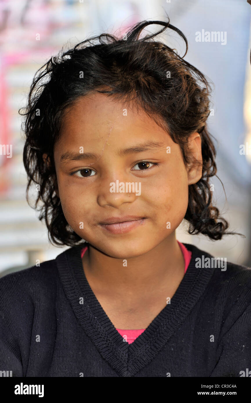 Nepalesische Mädchen, Porträt, Pokhara, Nepal, Asien Stockfoto