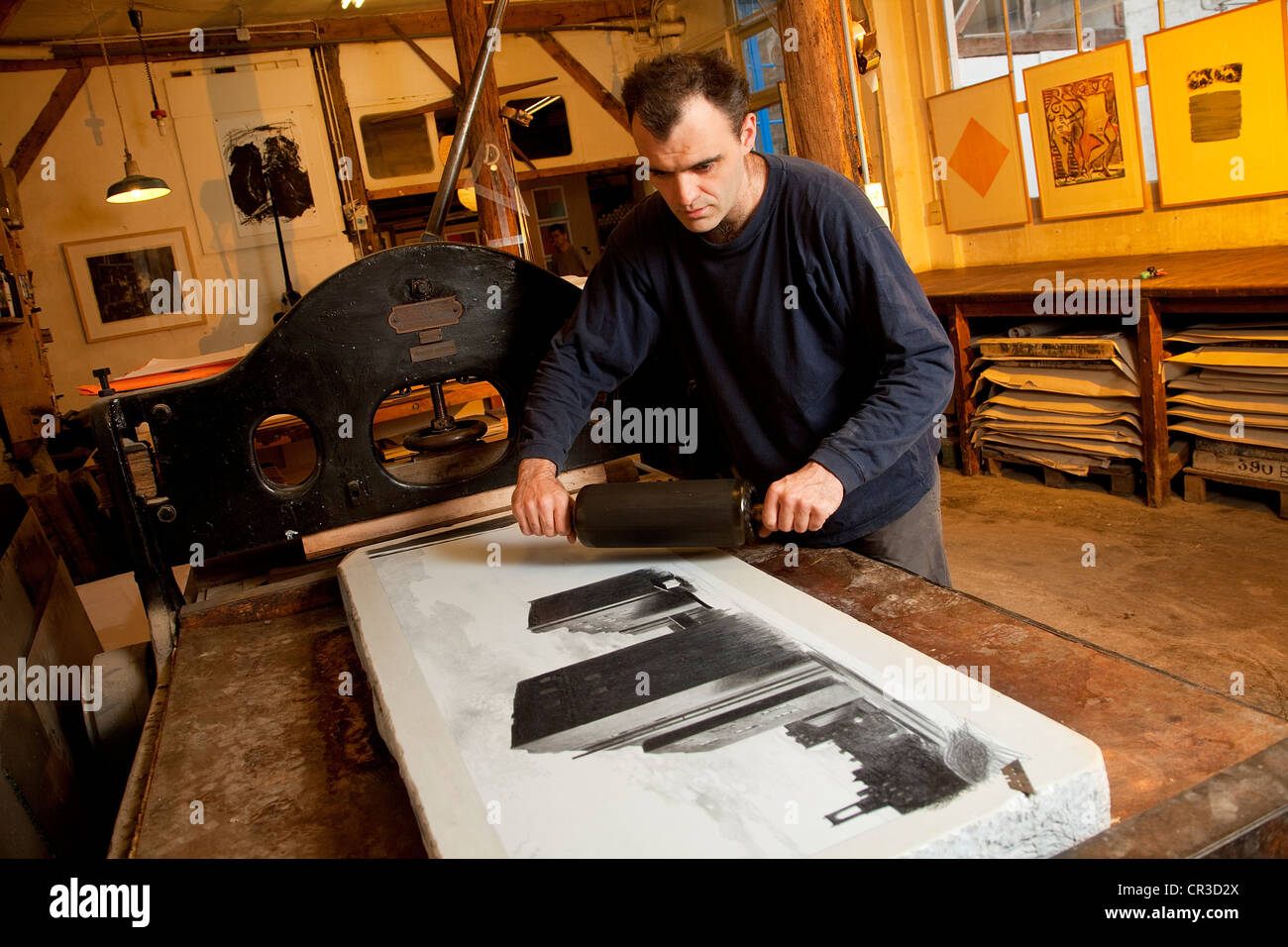 Frankreich, Paris, A Fleur de Pierre-Lithografie-Workshop, Etienne de Champfleury Stockfoto