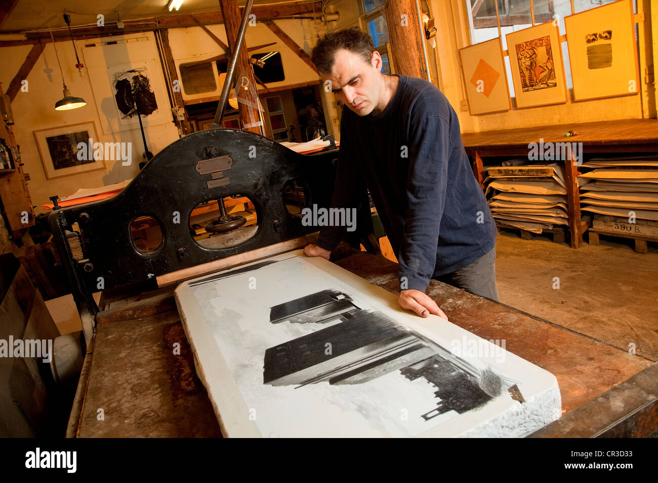 Frankreich, Paris, A Fleur de Pierre-Lithografie-Workshop, Etienne de Champfleury Stockfoto