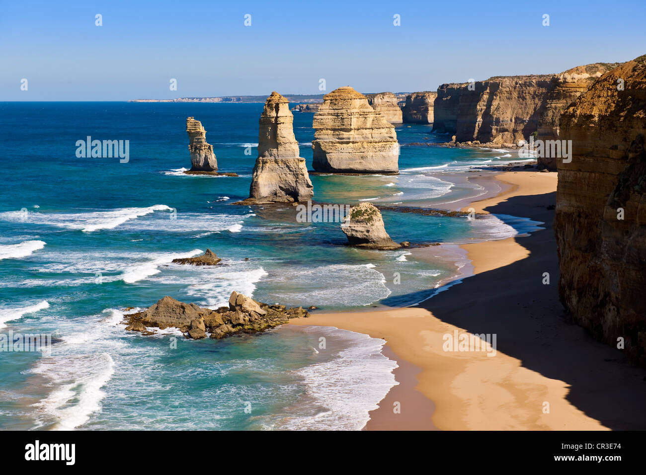 Australien, Victoria, Great Ocean Road, Port Campbell National Park, The Twelve Apostles, Kalksteinfelsen Stockfoto