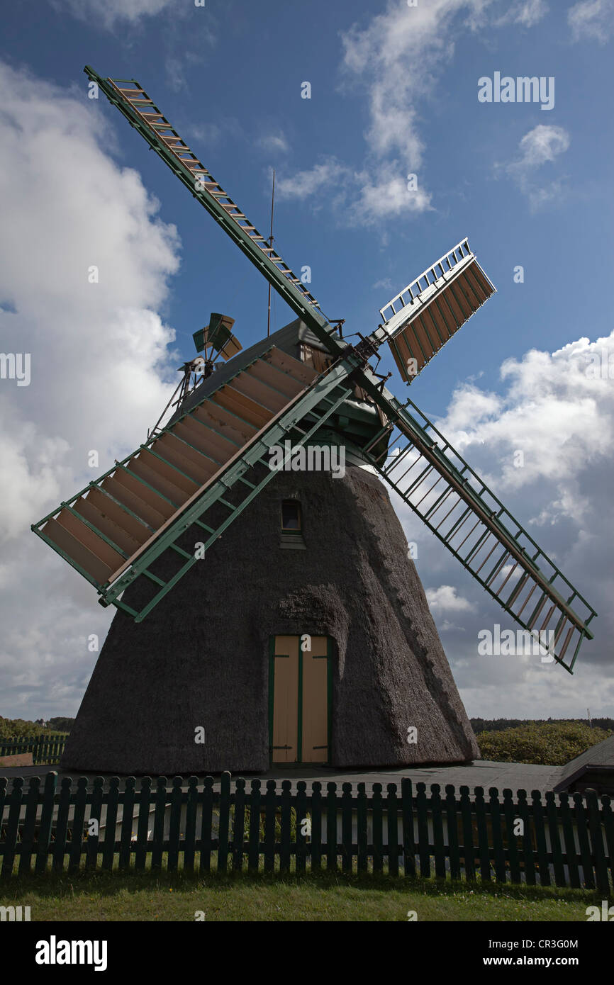 Alte holländische Windmühle Keller Bau Art, Dorf Nebel, Amrum Insel, Kreis Nordfriesland Stockfoto