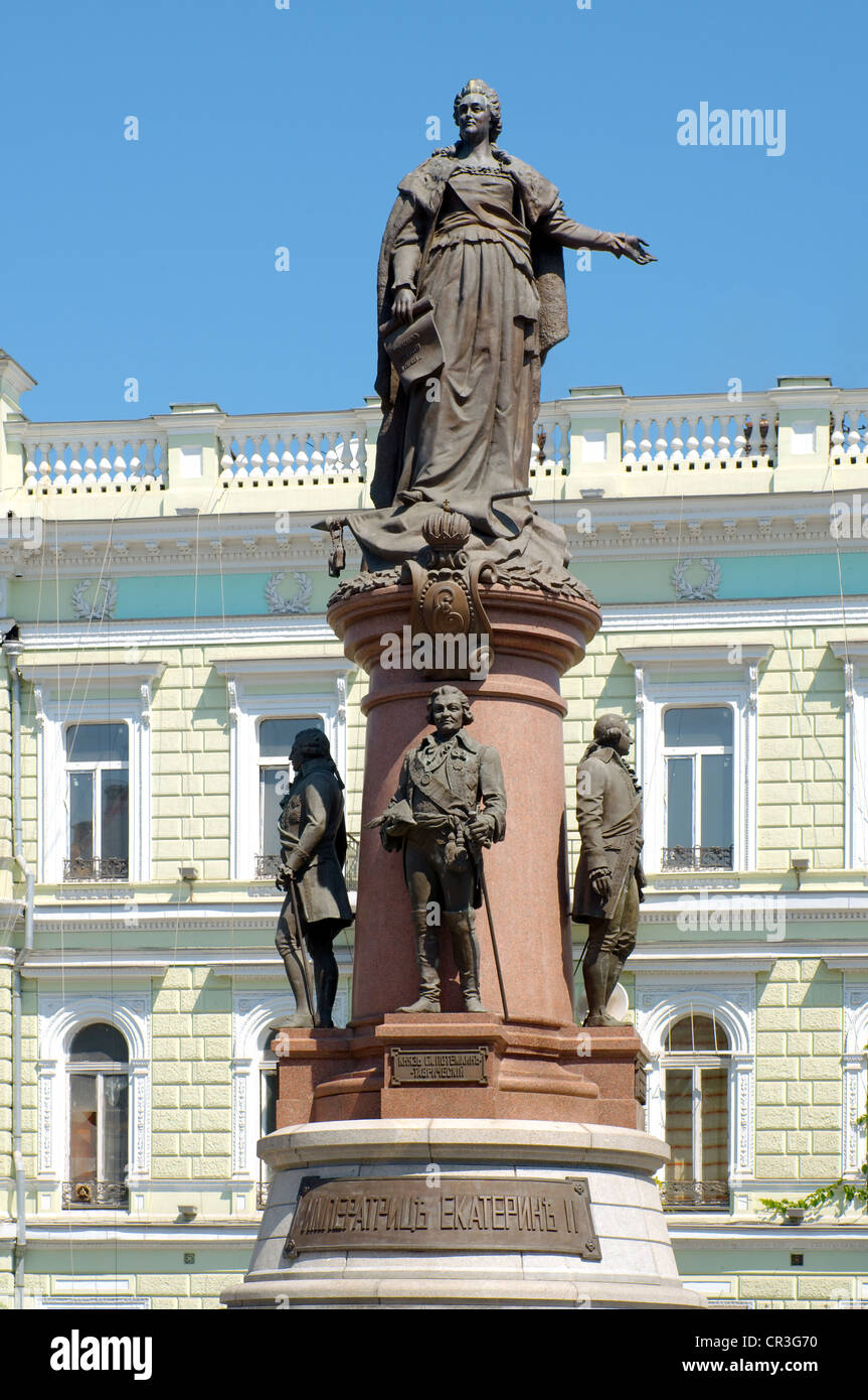 Bronze-Denkmal von Katharina der großen, Kaiserin von Russland, Odessa, Ukraine, Europa Stockfoto