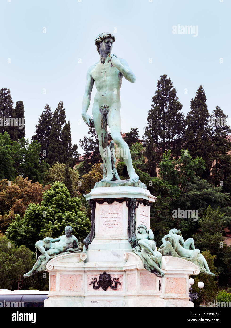 Nachbildung der berühmten David-Statue von Michelangelo an der Piazzale Michelangeo, Florenz Stockfoto