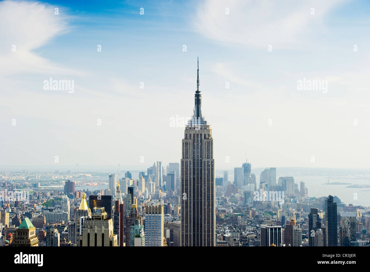 Empire State Building aus dem Rockefeller Center, New York, USA Stockfoto