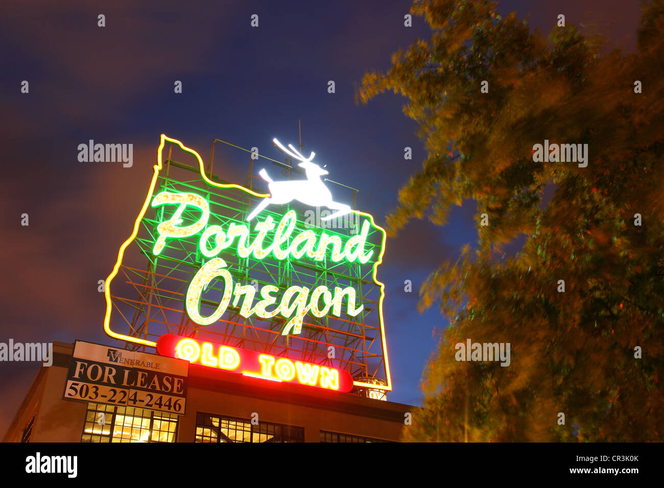 Portland Oregon, Leuchtreklame, Altstadt Portland Stockfoto