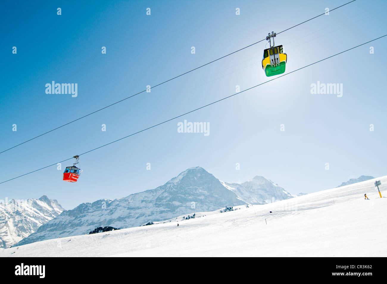 Gondelbahn auf Maennlichen Berg, Grindelwald, Kanton Bern, Berner Oberland, Schweiz, Europa Stockfoto