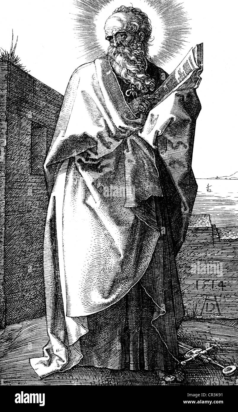 Auch Paulus (Saulus), ca. 3 AD-circa 67 AD, Heilige, Apostel, Märtyrer, Missionar, auf der Basis von Stich von Albrecht Dürer, 1514, Holzstich, 19. Jahrhundert, Artist's Urheberrecht nicht gelöscht werden Stockfoto