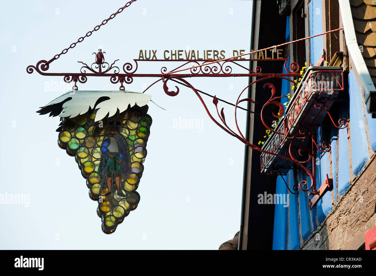 Restaurant anmelden Niedermorschwihr, Elsass, Vogesen, Frankreich Stockfoto