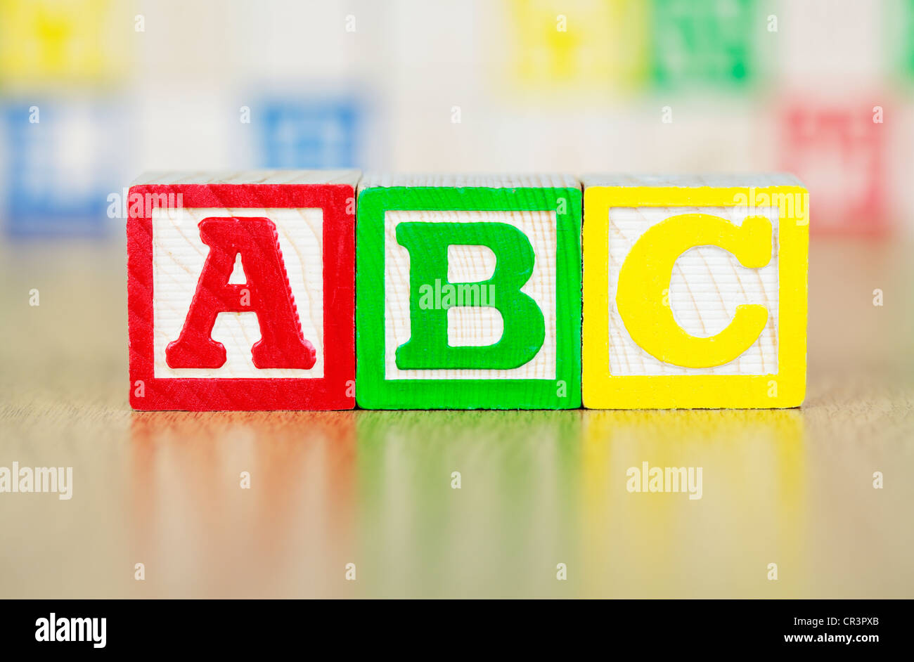 ABC Alphabet Bausteinen ausgeschrieben Stockfoto