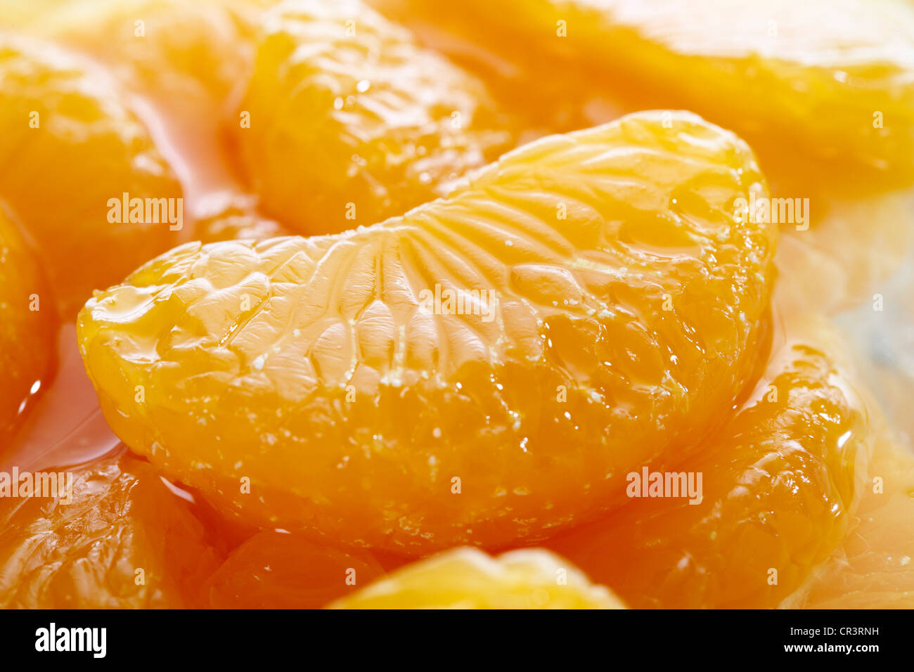 Dose Mandarinen Stücke, Nahaufnahme Stockfoto