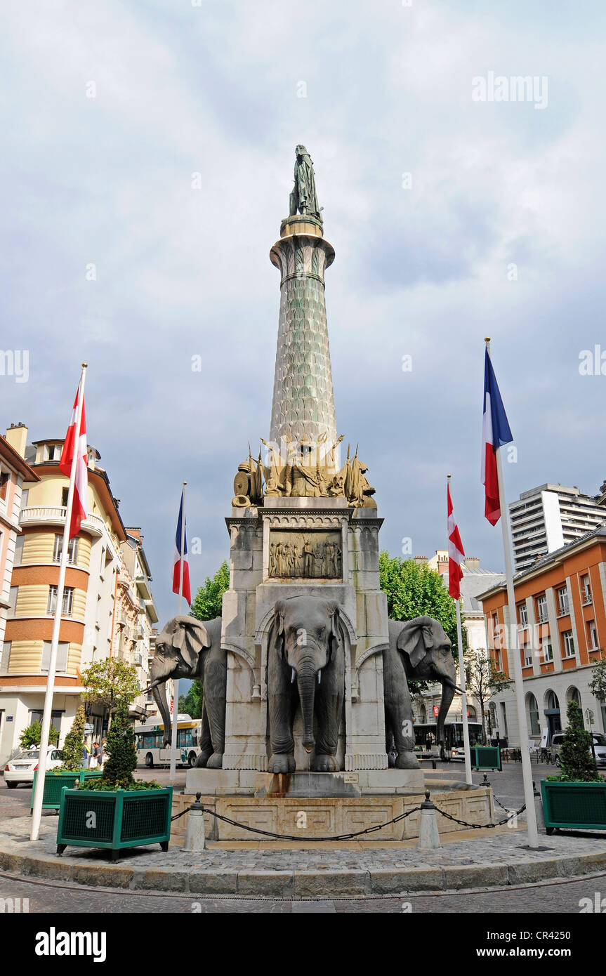 Fontaine des Elefanten, Elefantenbrunnen, Chambery, Rhône-Alpes, Frankreich, Europa Stockfoto
