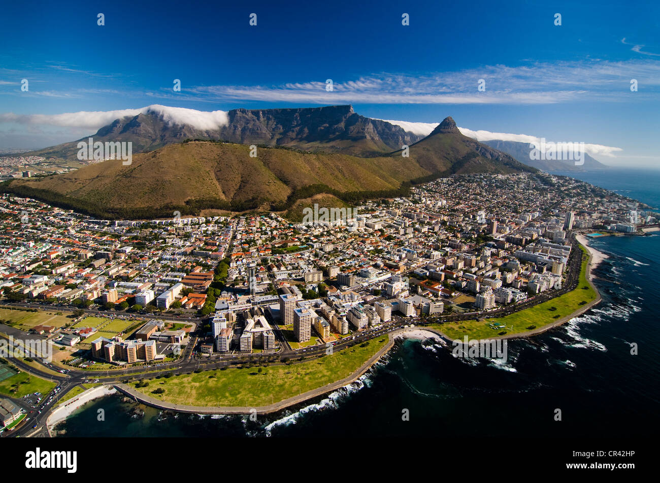 Table Mountain, Luftaufnahme, mit Blick auf Kapstadt, Western Cape, Südafrika, Afrika Stockfoto