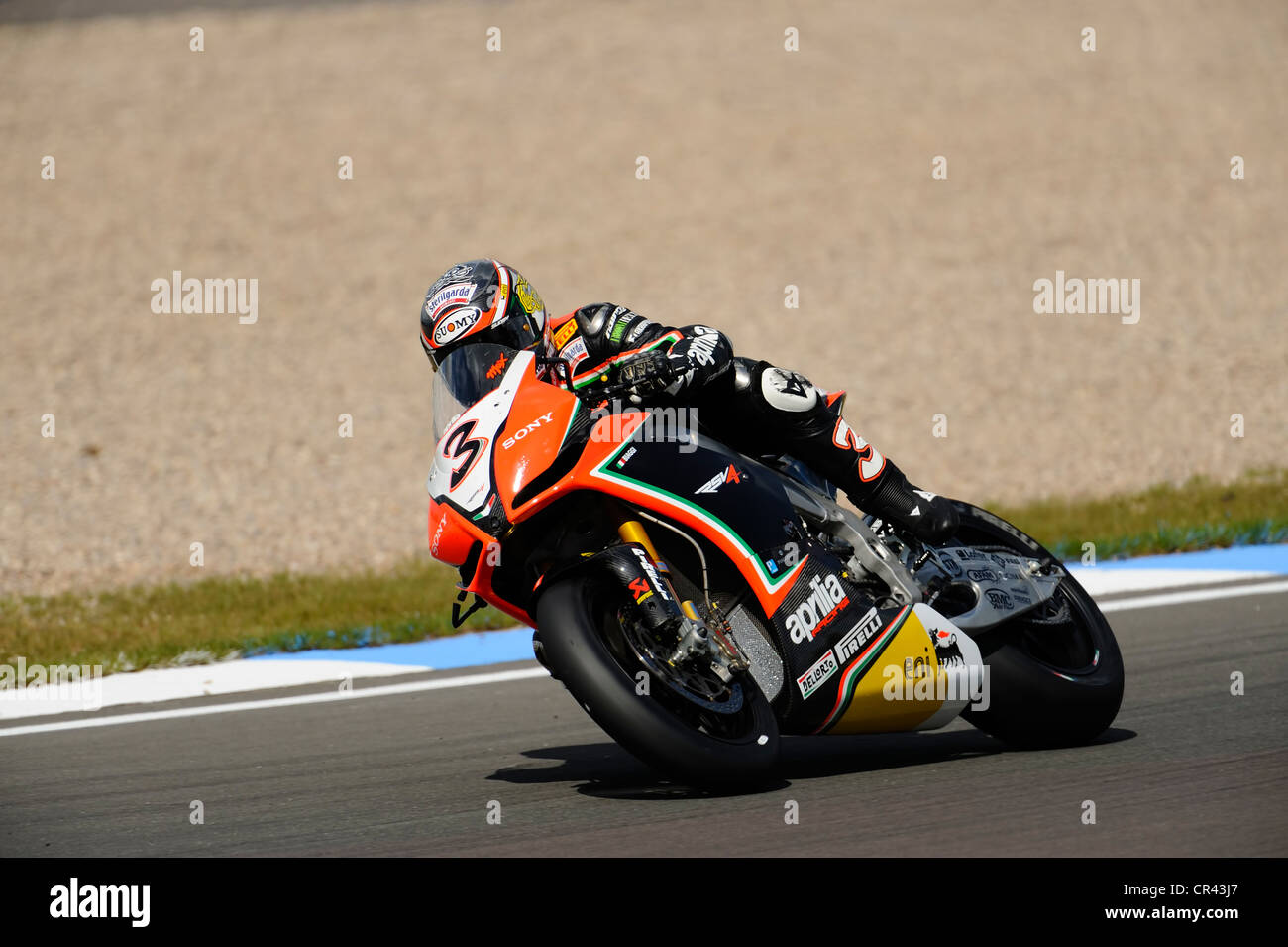 Max Biaggi auf der Aprilia Superbike 2012 Stockfoto