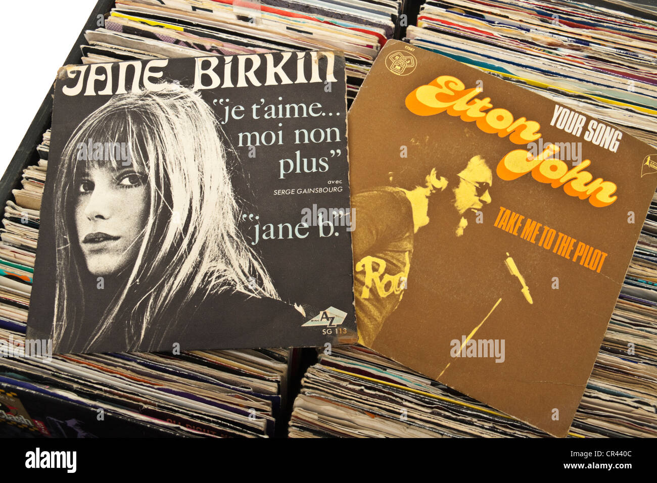 Vintage-Kollektion von Vinyl-Schallplatten-7' Stockfoto