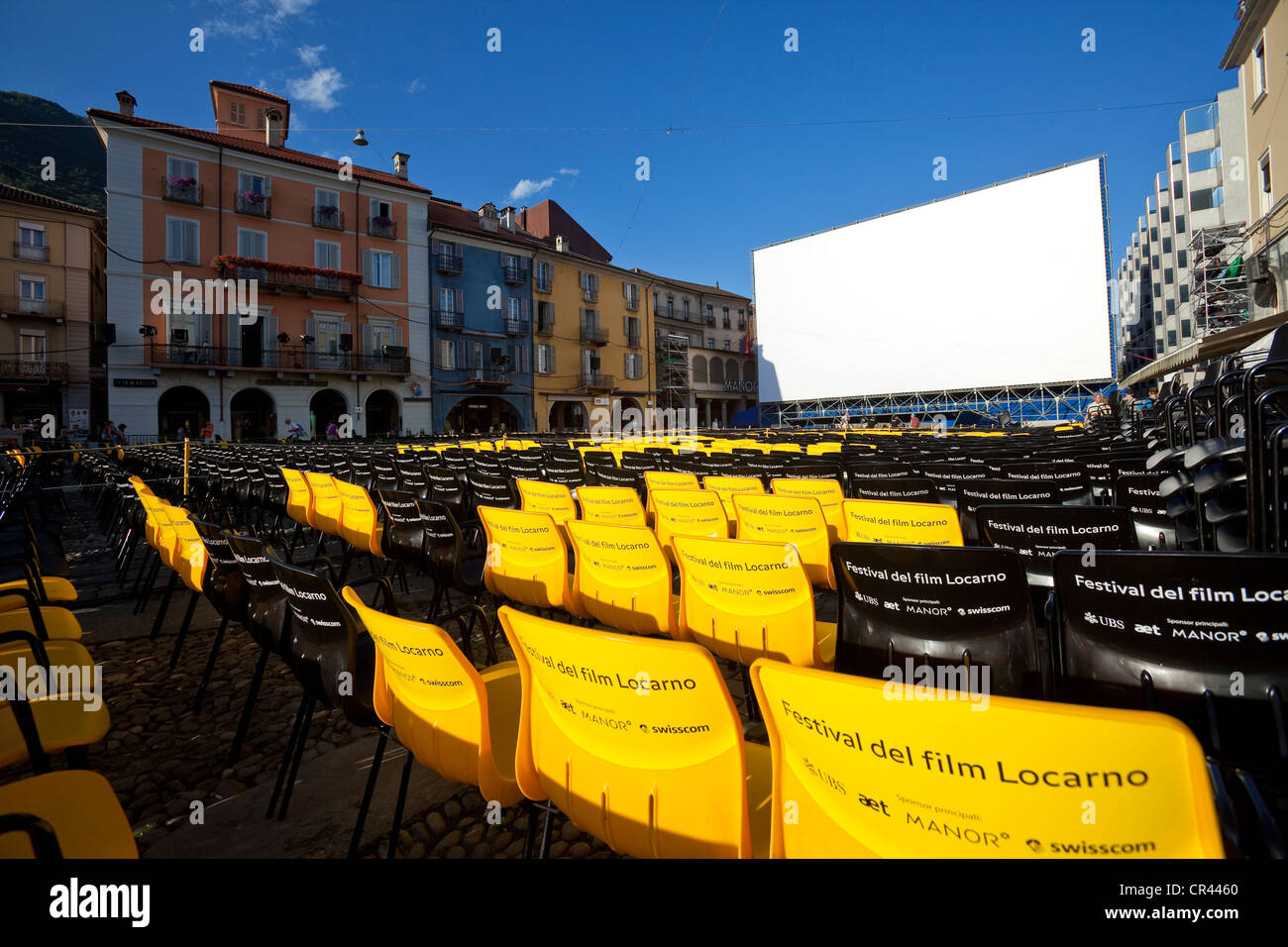 Schweiz, Kanton Ticino, Locarno, Locarno International Film Festival findet statt jedes Jahr im August auf der Piazza Stockfoto