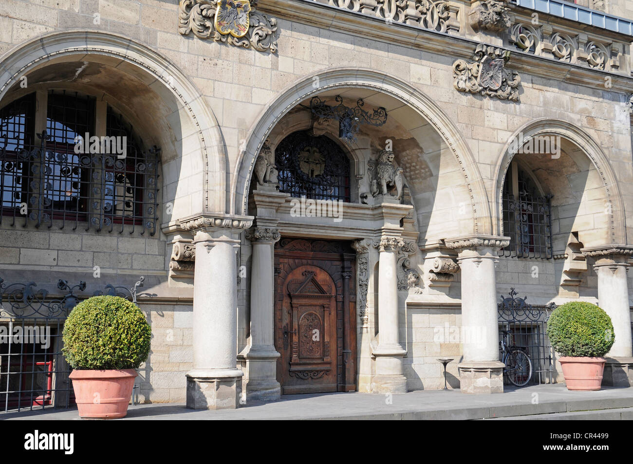 Eingang, Fassade, Historisches Rathaus, Duisburg, Ruhrgebiet Region, North Rhine-Westphalia, Deutschland, Europa Stockfoto