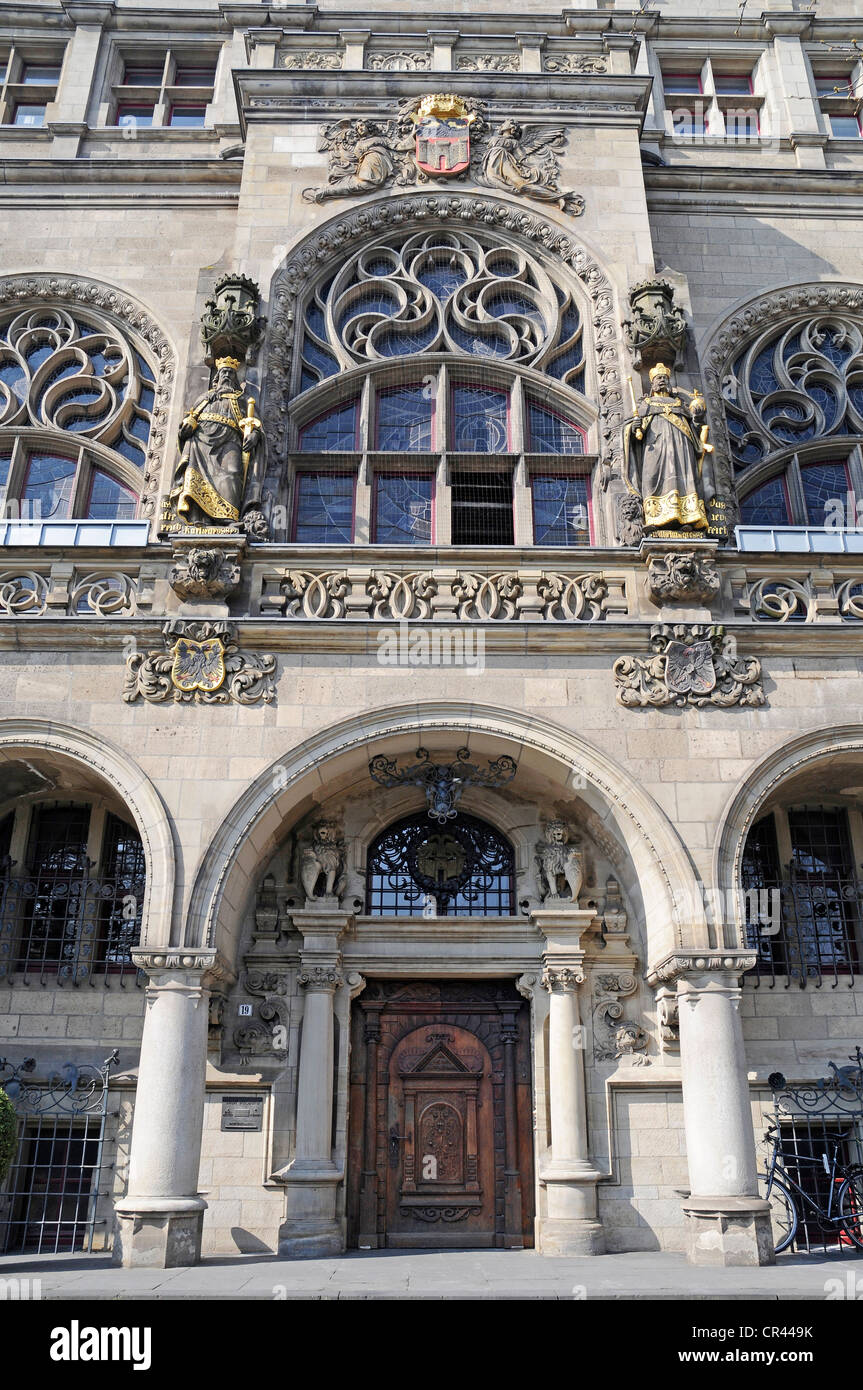 Eingang, Fassade, Historisches Rathaus, Duisburg, Ruhrgebiet Region, North Rhine-Westphalia, Deutschland, Europa Stockfoto
