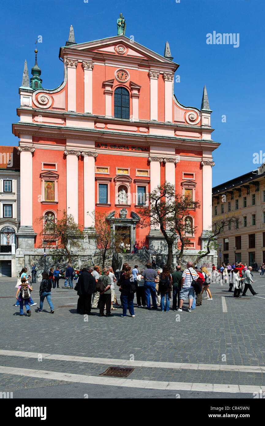 Franziskanerkirche, quadratische Preseren, Ljubljana, Slowenien, Europa Stockfoto