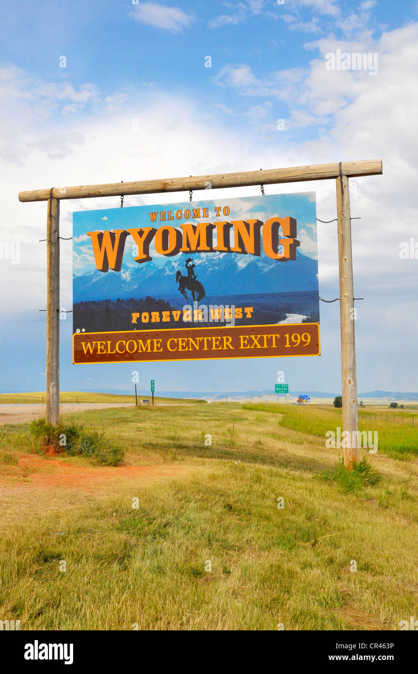 Herzlich Willkommen Sie in Wyoming Zeichen Grenze USA-Wild-west Stockfoto
