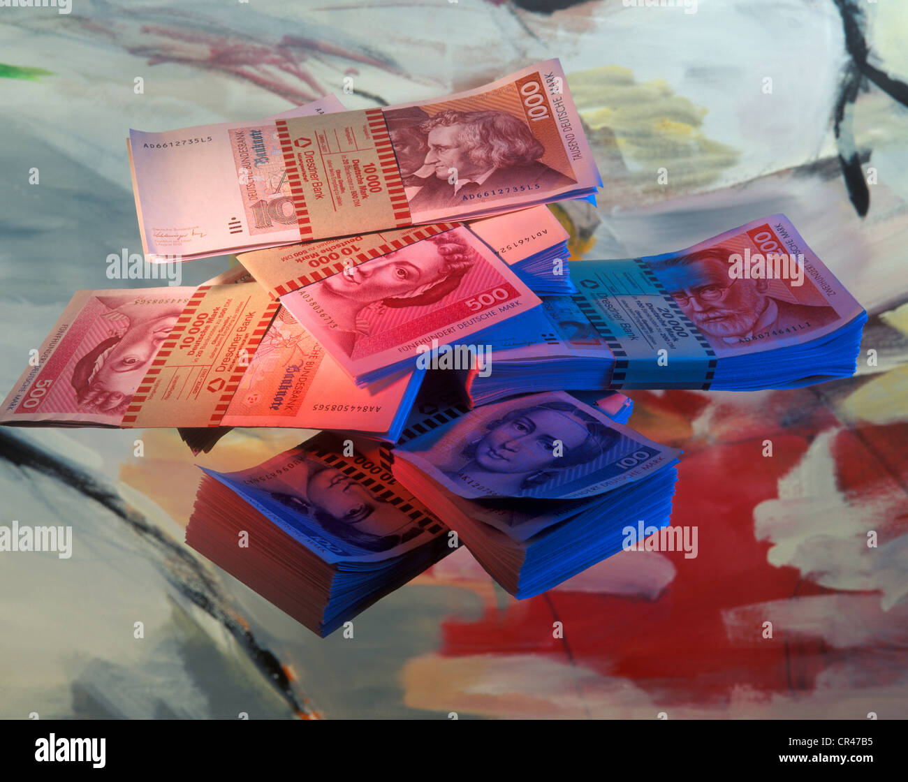 Rechnungen, Banknoten, Deutsche Mark oder Deutsche Mark Stockfoto