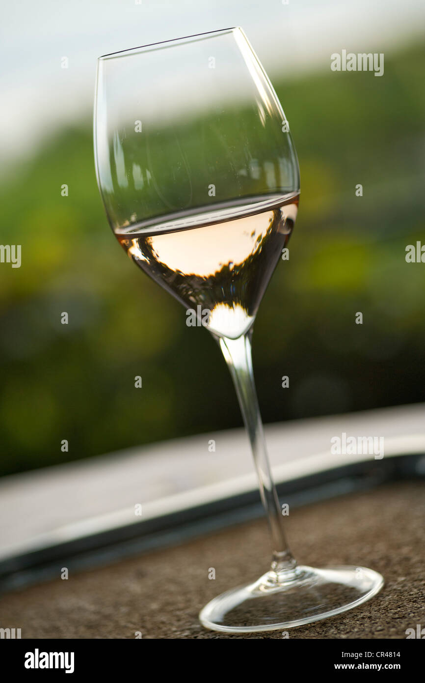 Glas Pinot Noir Wein in Badacsony, Ungarn. Stockfoto