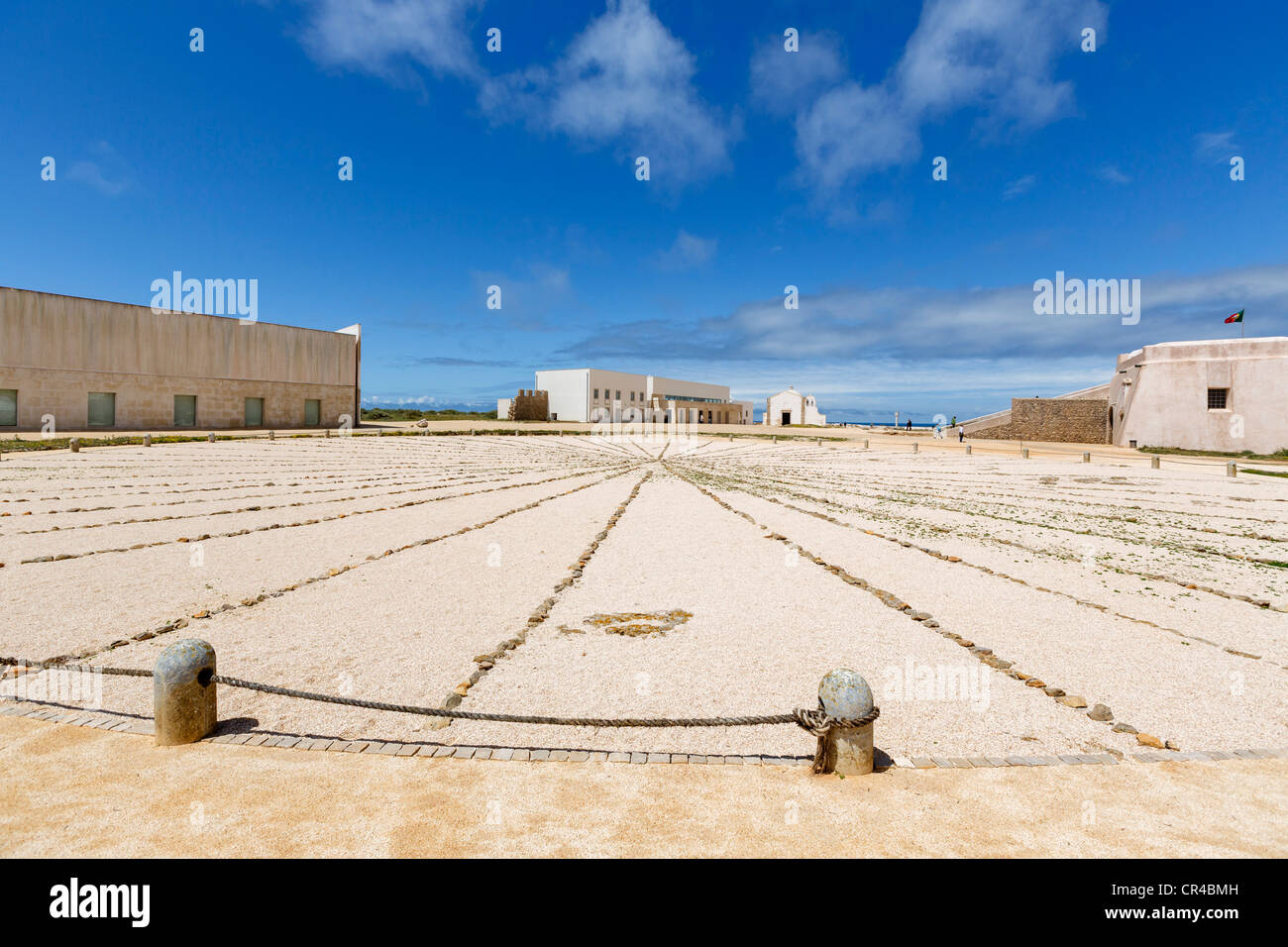 Die Windrose im historischen 16thC Fortaleza (Festung) in Sagres, Algarve, Portugal Stockfoto