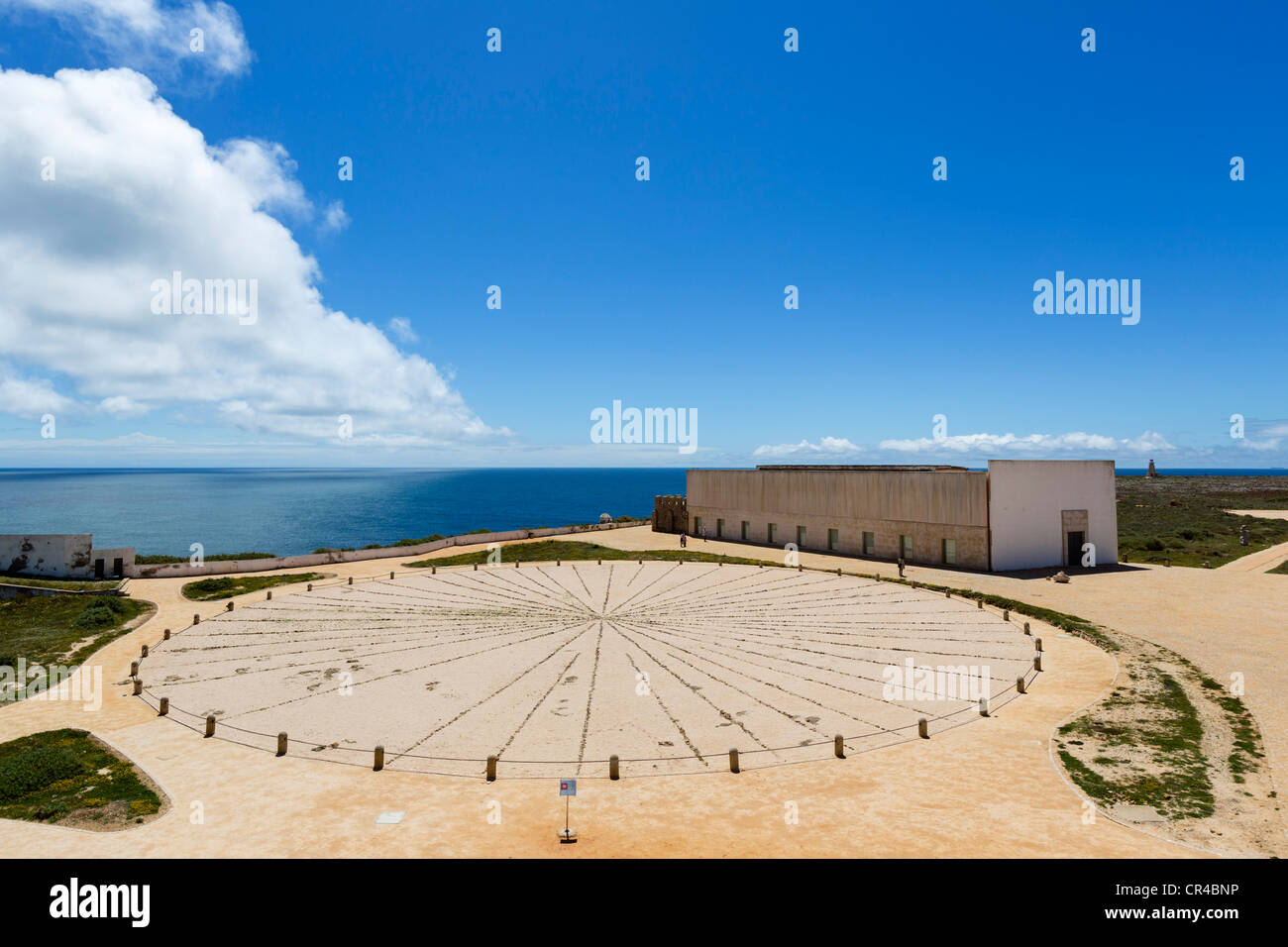Die Windrose im historischen 16thC Fortaleza (Festung) in Sagres, Algarve, Portugal Stockfoto