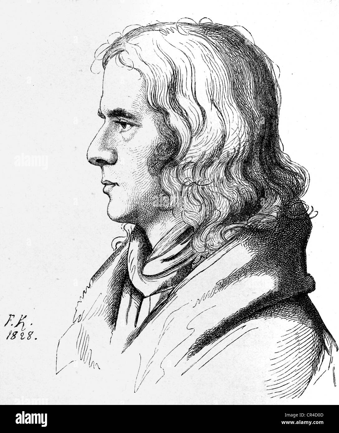 Adelbert von Chamisso (1781 – 1838), Dichter, gezogen von F. Kugler, 1828 Stockfoto