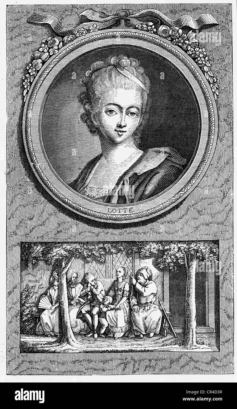 Zuerst gedruckt von "Werthers Leiden" von j. W. von Goethe, 1744, Lotte Stockfoto