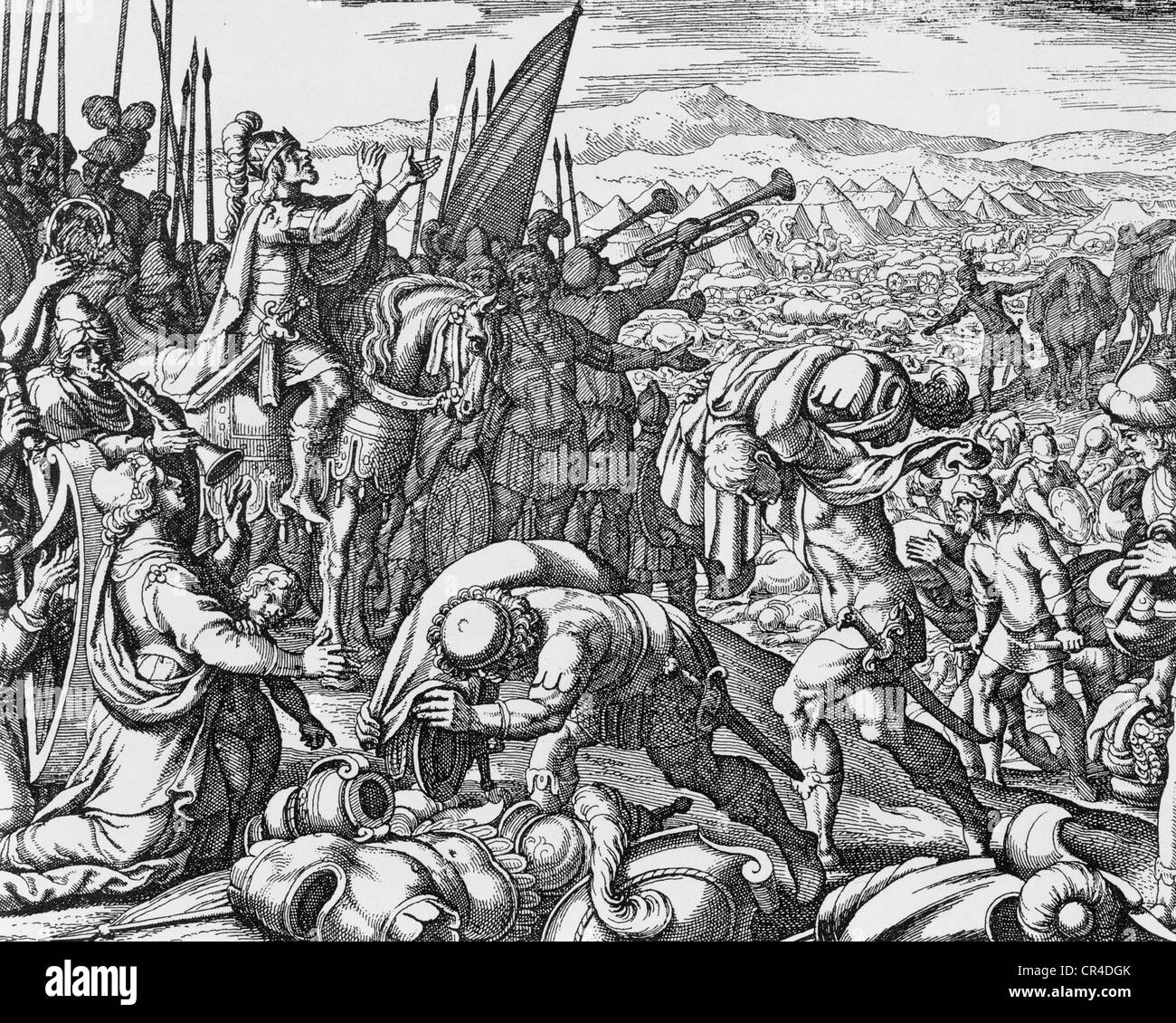 Sieg von Jehoshaphat über die Ammoniter und die Moabiter, Kupfer nun durch Matthäus sMerian, ca. 1625 Stockfoto