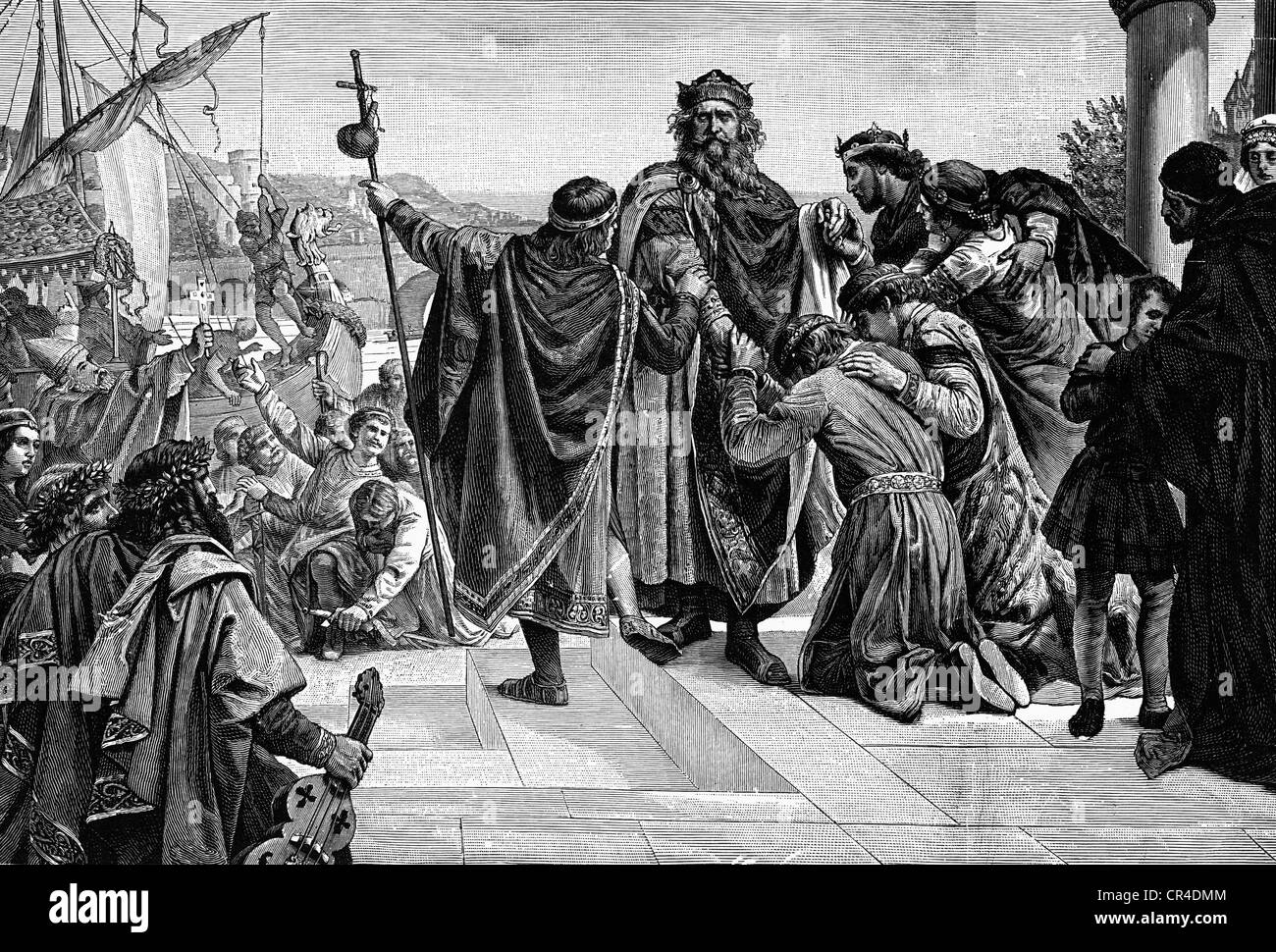 Kaiser Barbarossa beginnt seinen Kreuzzug, Stahlstich, 19. centuryury Stockfoto
