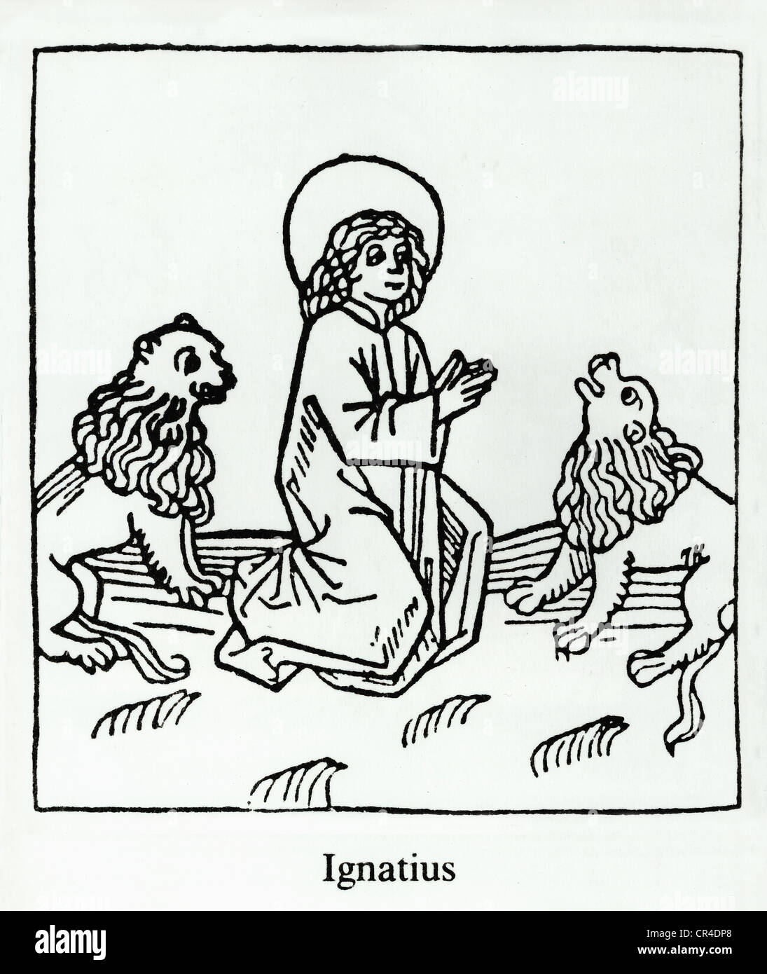 Martyrium des S. Ignatius von Antiochia, Ignatius ist von wilden Tieren, Holzschnitzerei, etwa 1400 zerrissen Stockfoto