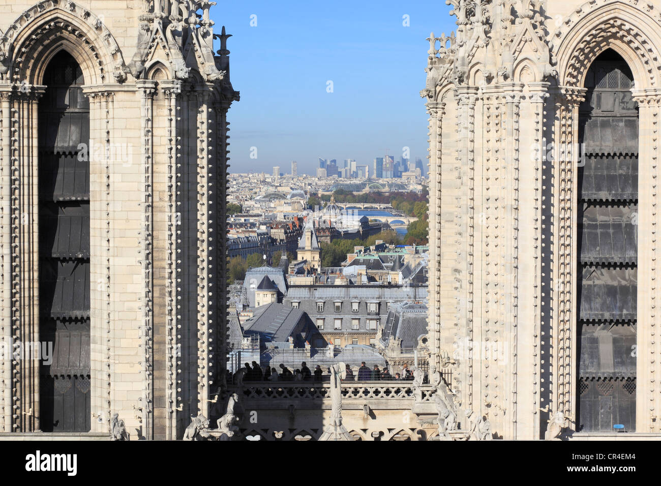 Frankreich, Paris, Ile De La Cite, mit Blick auf die Türme der Verteidigung zwischen Kathedrale Notre Dame de Paris, Paris und die Seine Stockfoto