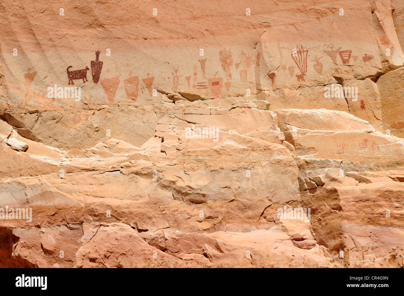 Indianische Felszeichnungen am Horseshoe Canyon, Canyonlands National Park, Utah, USA, Nordamerika Stockfoto