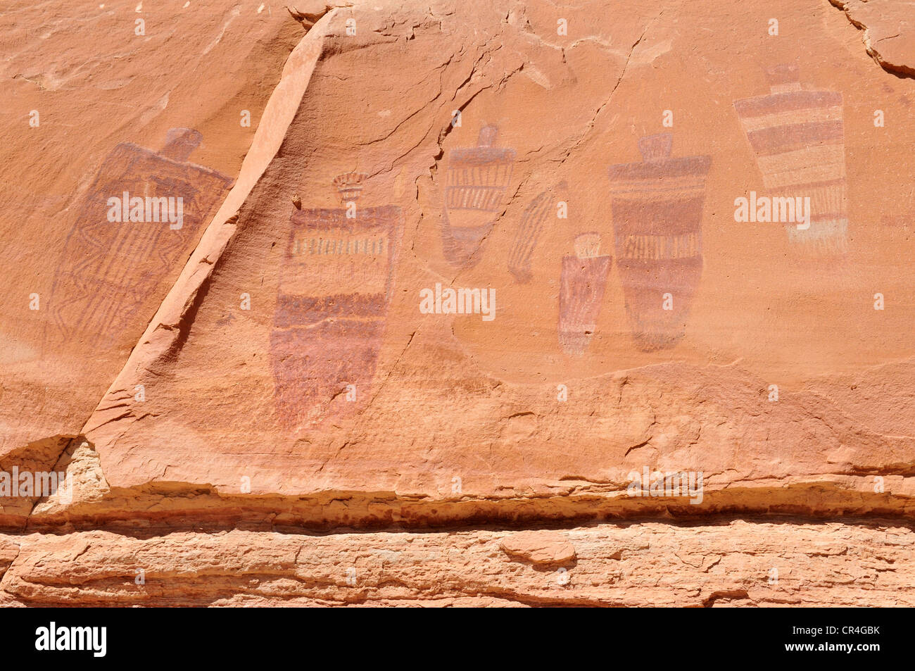 Indianische Felszeichnungen am Horseshoe Canyon, Canyonlands National Park, Utah, USA, Nordamerika Stockfoto