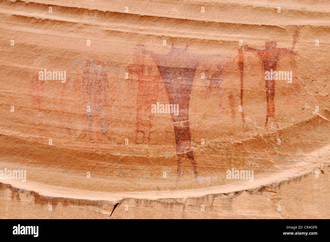 Native American Indian Felskunst, Buckhorn zeichnen Petroglyphen, San Rafael Swell, Utah, USA, Nordamerika Stockfoto