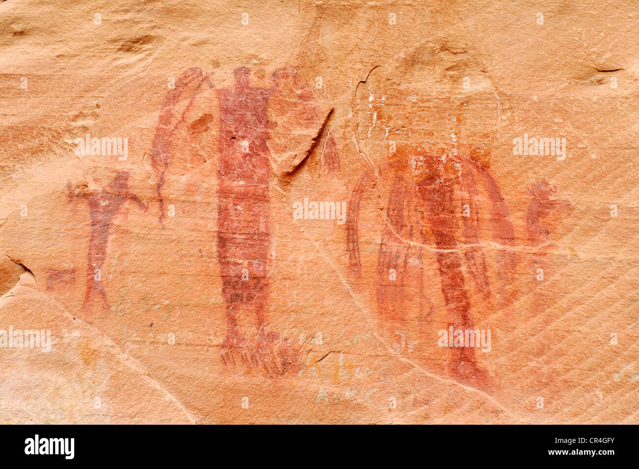 Native American Indian Felskunst, Buckhorn zeichnen Petroglyphen, San Rafael Swell, Utah, USA, Nordamerika Stockfoto