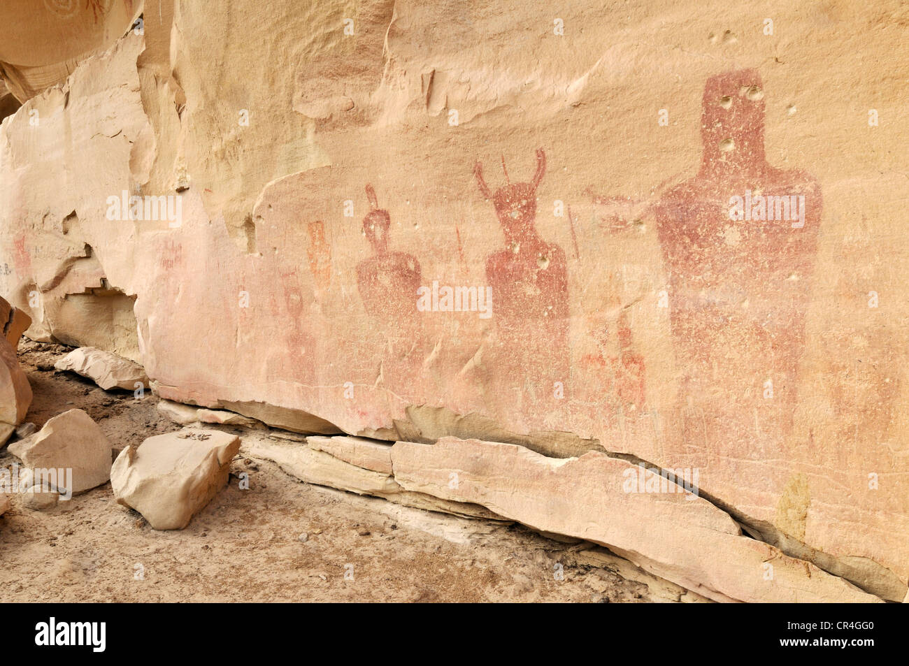 Native American Indian Felskunst an Sego Canyon Petroglyphen, Utah, USA, Nordamerika Stockfoto